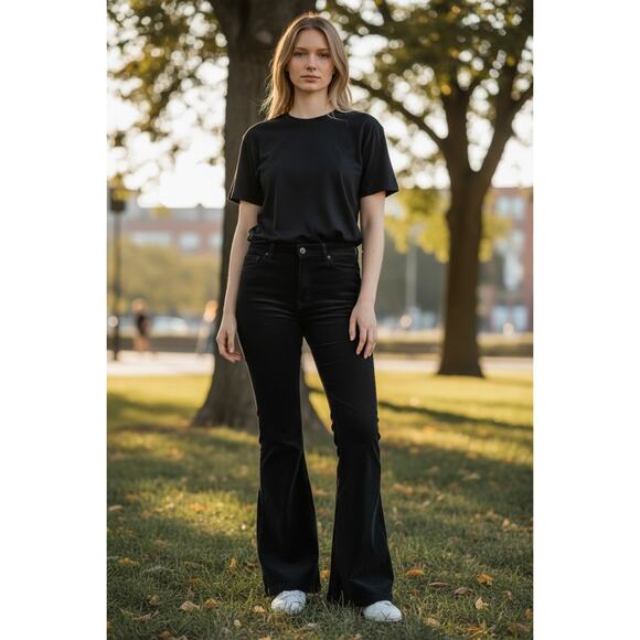Free People We The Free Women's Black Corduroy Flare Bottom Pants Size 26 - Picture 1 of 5